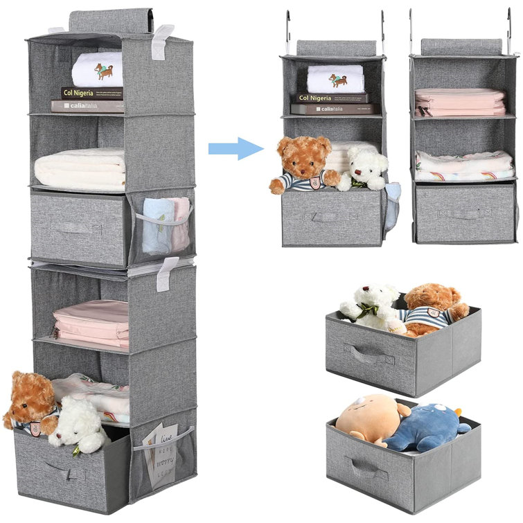 Panier Suspendu Rangement Armoire, Rangement Garde-Robe Suspendu, Organisateur De Placard Suspendu, 4 Compartiments, 12 Poches Latérales, 30 X 22.5 X 80cm (Gris